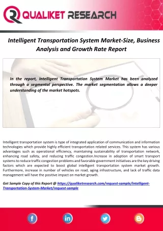 How Global Intelligent Transportation System Market  Will Reach at Higher CAGR? Size,Revenue,Business Analysis and Indus