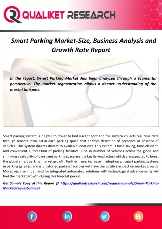 New Analytical report of Smart Parking Market|Major Key Players ,Technology Advancement and Application