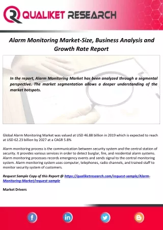 Alarm Monitoring Market Size, Share, Analysis and Forecast Report to 2027