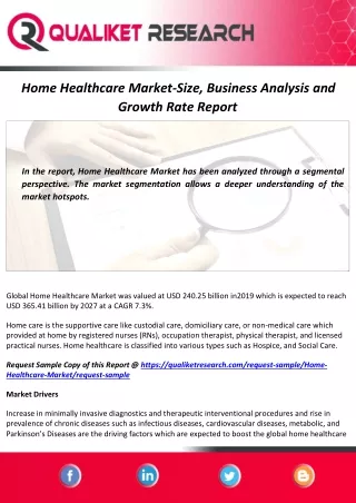 Home Healthcare Market Size, Future Scope and Forecast Report to 2027