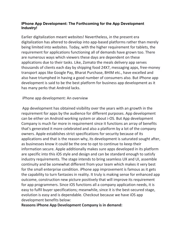 iphone app development the forthcoming