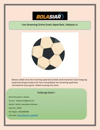 Live Streaming Online Gratis Sepak Bola | Bolasiar.cc