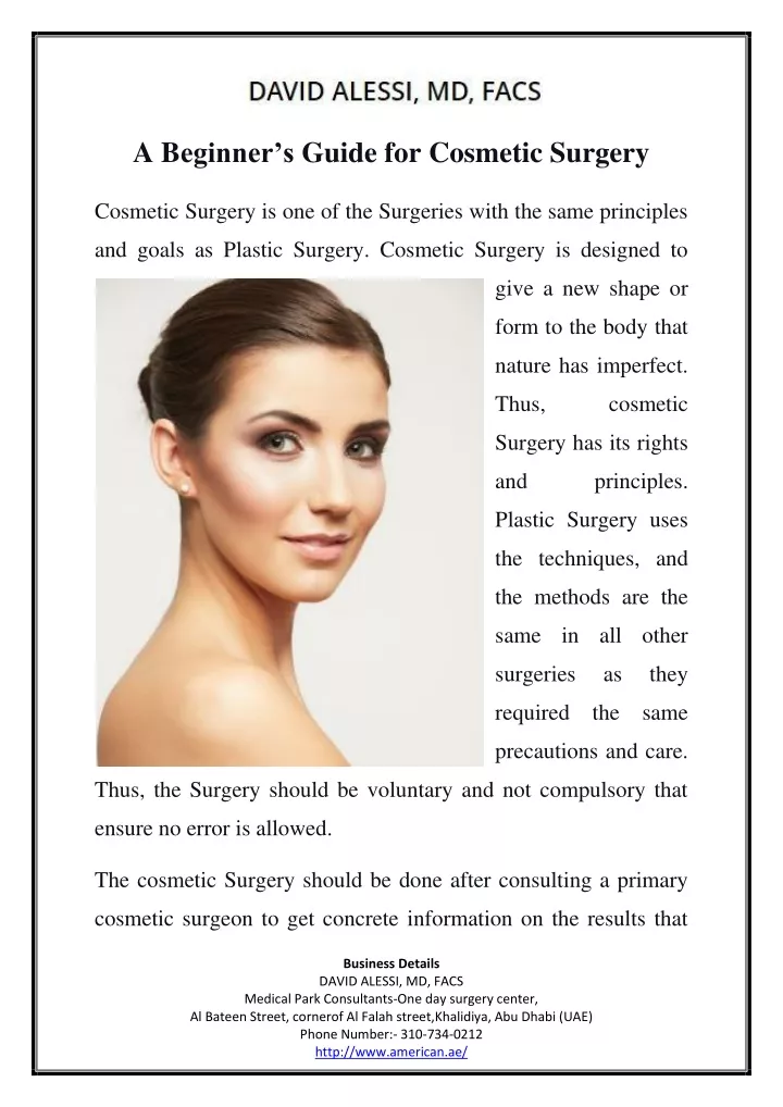 a b eginner s guide for cosmetic surgery