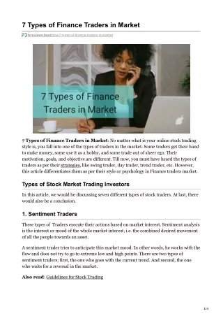 7 Types of Finance Traders in Market