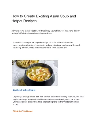 How to Create Exciting Asian Soup and Hotpot Recipes