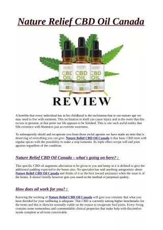 Nature Relief CBD Oil Canada: Reviews, 100% Legal Reduce Pain, Buy 1 Get 1 FREE!