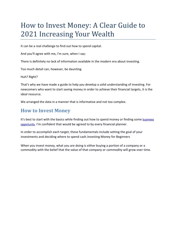 how to invest money a clear guide to 2021