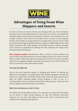 advantages of using foam wine shippers and inserts
