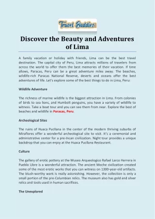 discover the beauty and adventures of lima