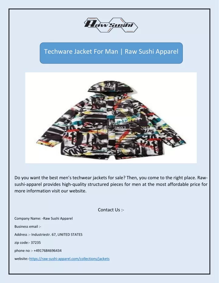 techware jacket for man raw sushi apparel