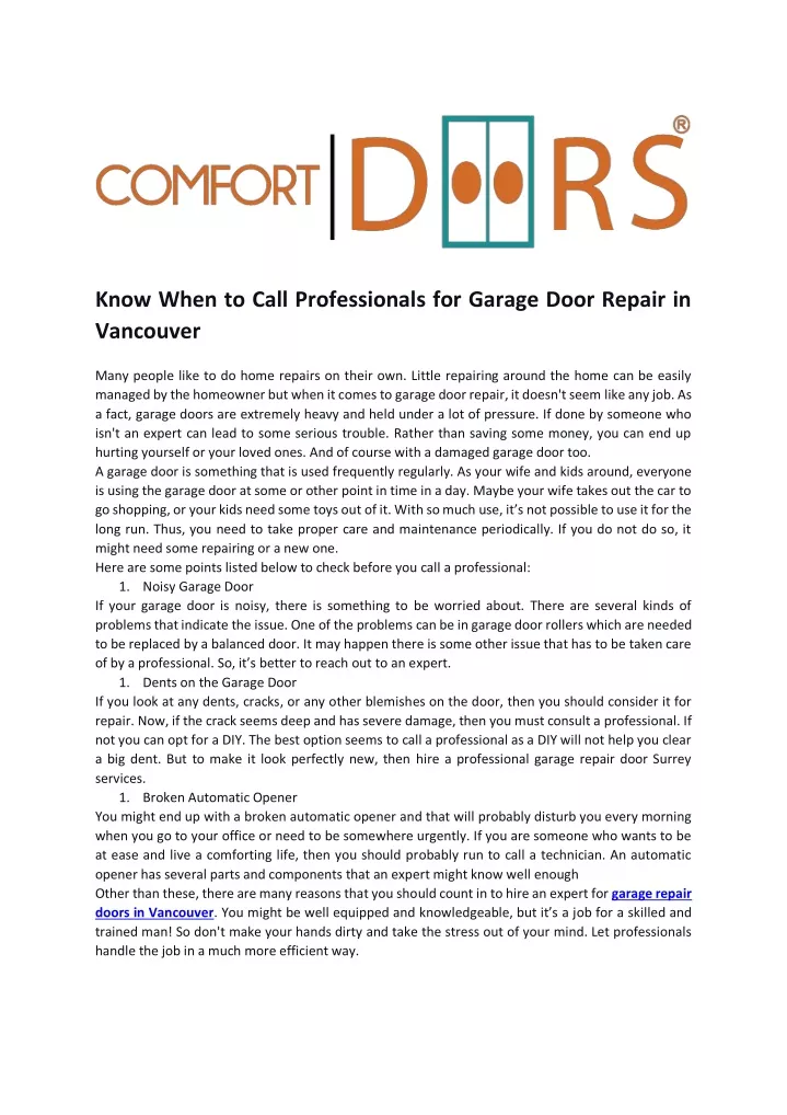 know when to call professionals for garage door