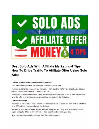 Solo Ads With Affiliate Marketing 2021