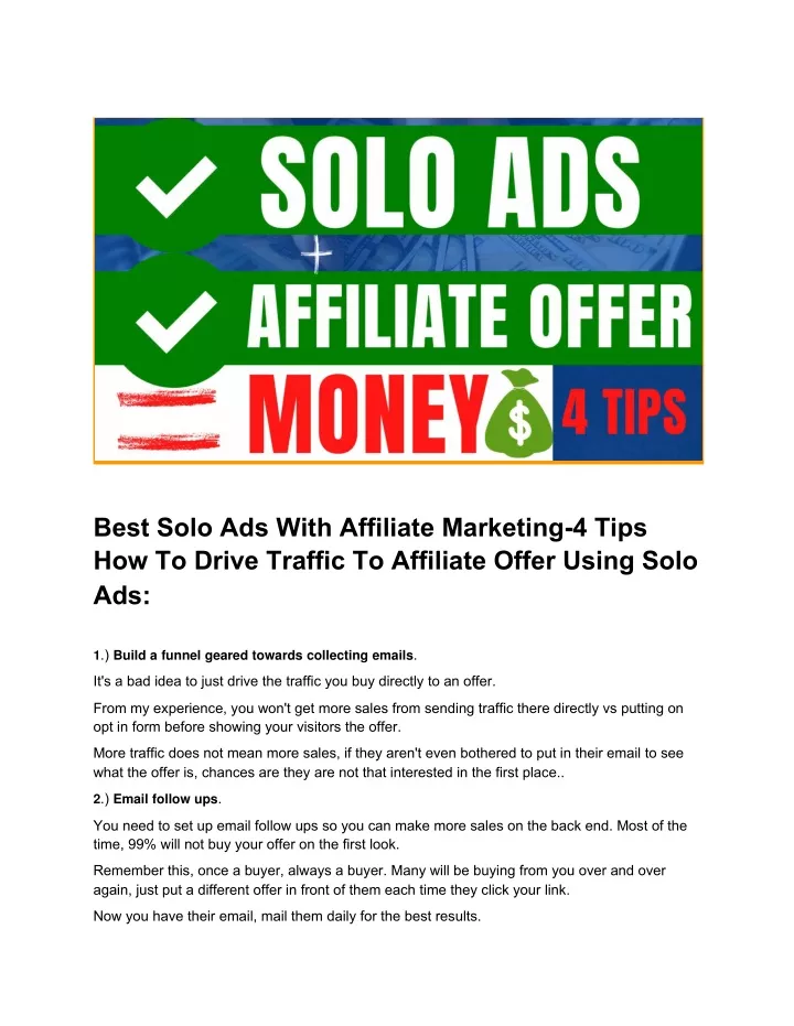 best solo ads with affiliate marketing 4 tips