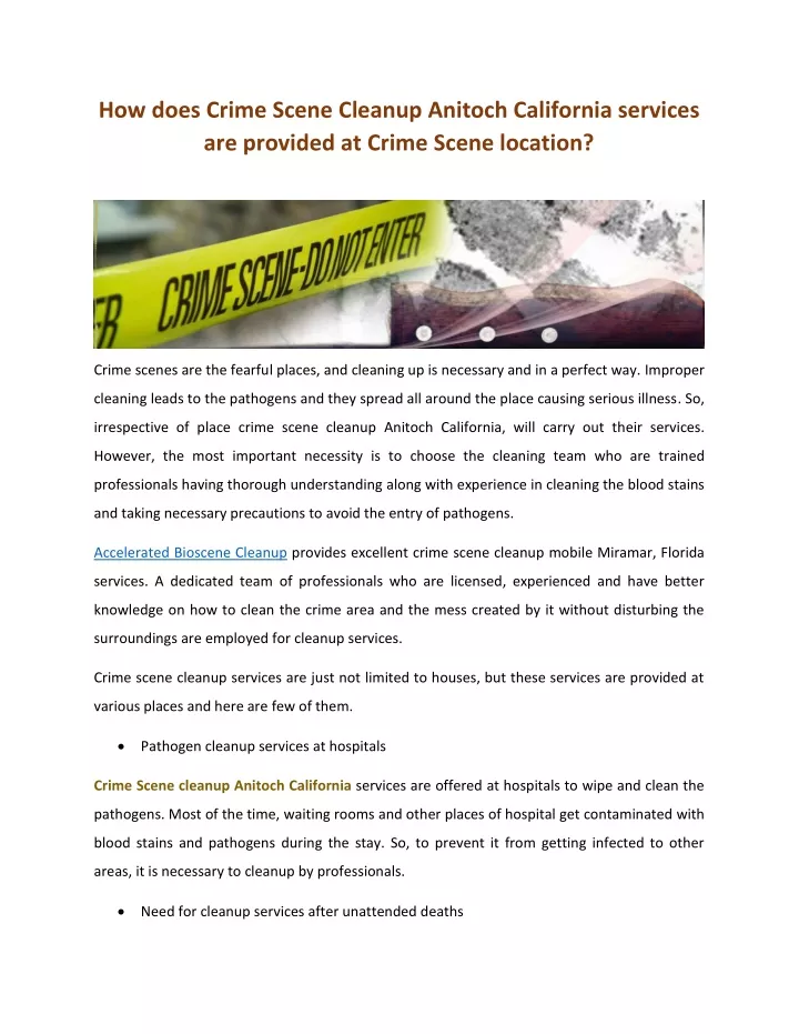 how does crime scene cleanup anitoch california
