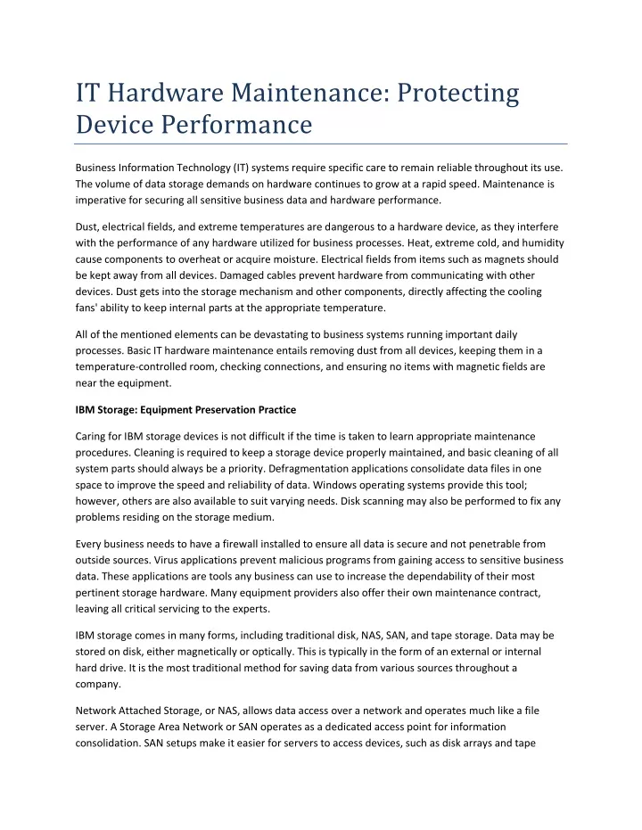 it hardware maintenance protecting device
