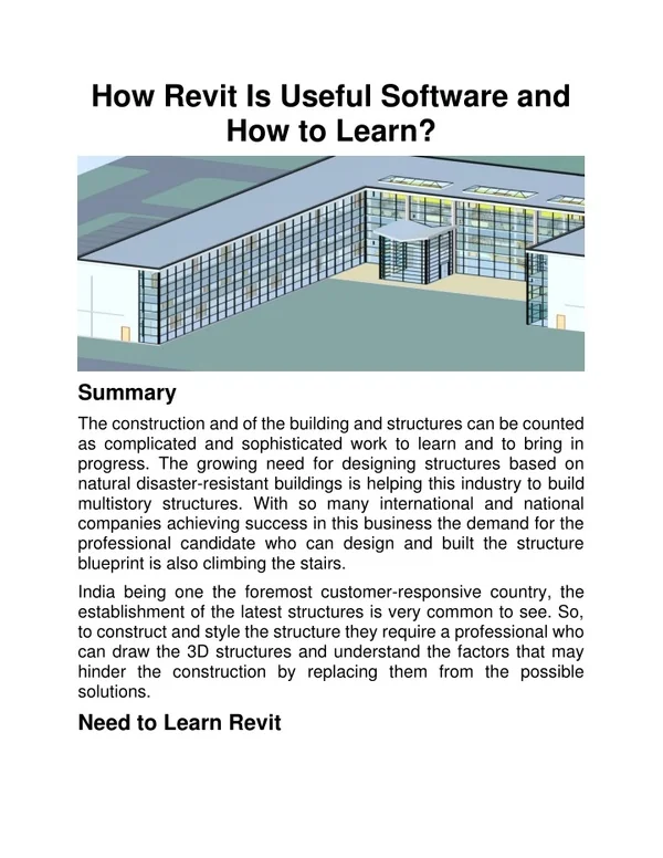 how revit is useful software and how to learn