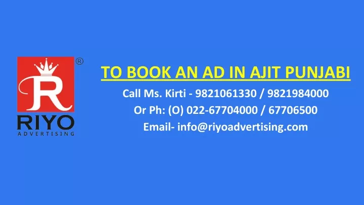 to book an ad in ajit punjabi call ms kirti