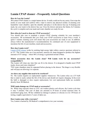 Lumin CPAP cleaner FAQ