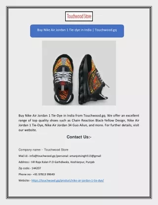 Buy Nike Air Jordan 1 Tie-dye in India | Touchwood.gq