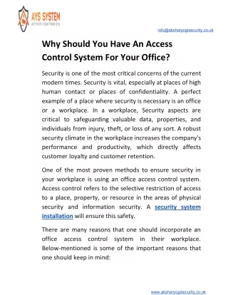 Why Should You Have An Access Control System For Your Office?