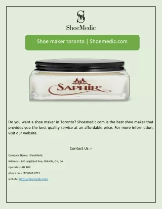 shoe maker toronto shoemedic com