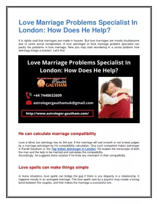 Love Marriage Problems Specialist In London: How Does He Help?