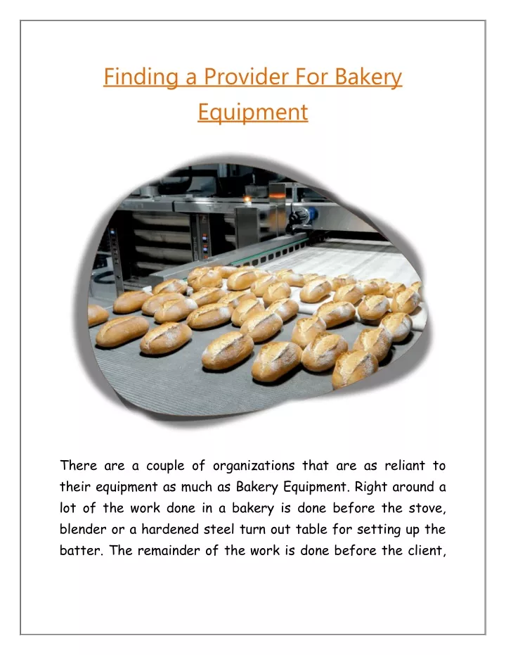finding a provider for bakery equipment