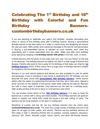 Celebrating The 1stBirthday and 18thBirthday with Colorful and Fun Birthday Banners-custombirthdaybanners.co.uk