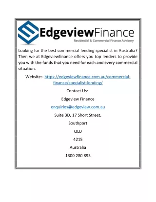 Commercial Lending Specialist in Australia | Edgeviewfinance.com.au