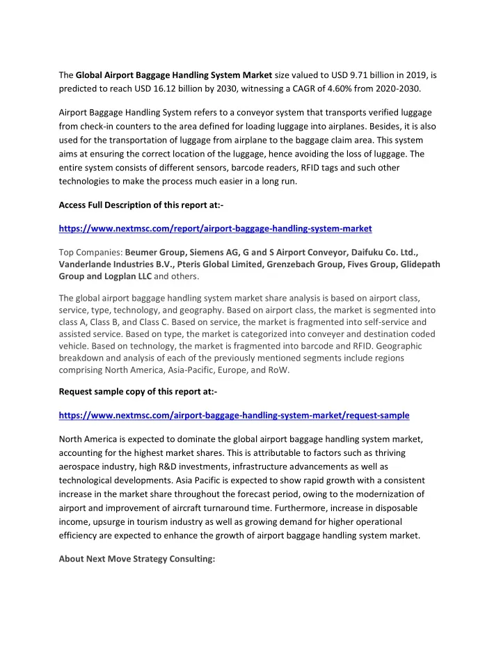 the global airport baggage handling system market