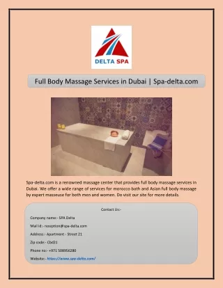 Full Body Massage Services in Dubai | Spa-delta.com