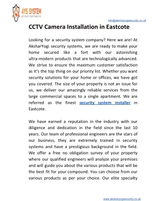 CCTV Camera Installation in Eastcote