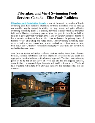 Fiberglass pools Installation Canada