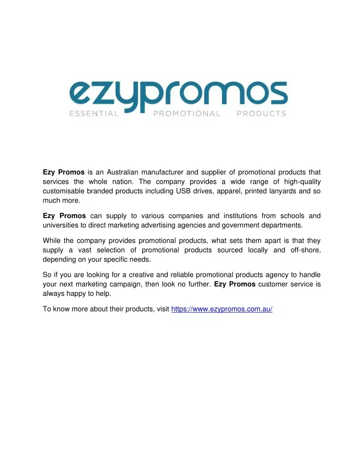 ezy promos is an australian manufacturer