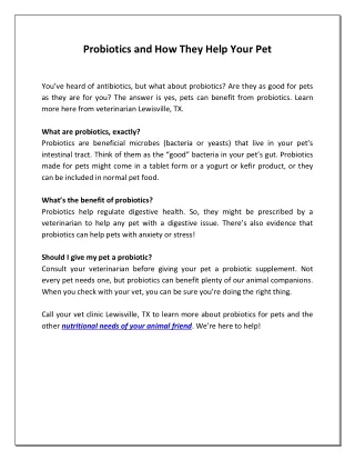 probiotics and how they help your pet