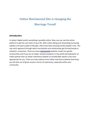 Online Matrimonial Site is Changing the Marriage Trend!