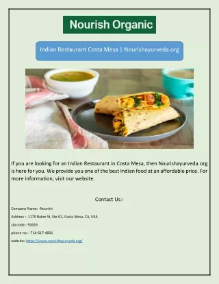 Indian Restaurant Costa Mesa | Nourishayurveda.org