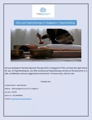 Get Local Hypnotherapy In Singapore | Hypnohealing