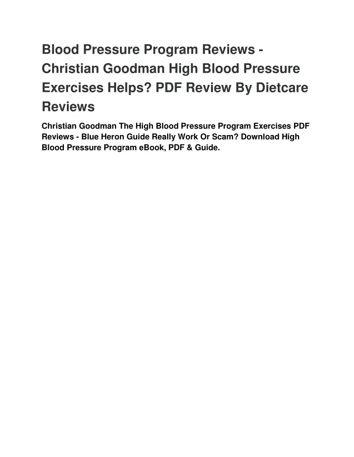 blood pressure program reviews christian goodman