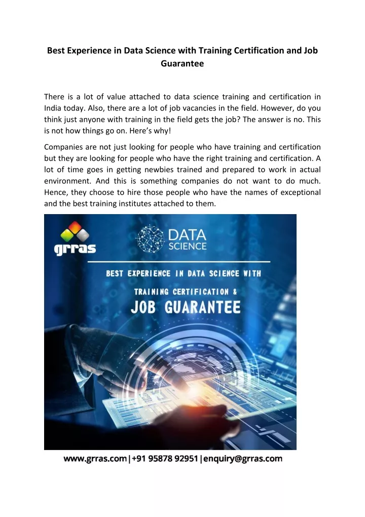 best experience in data science with training