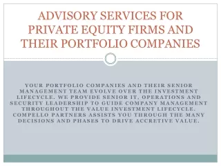 ADVISORY SERVICES FOR PRIVATE EQUITY FIRMS AND THEIR PORTFOLIO COMPANIES