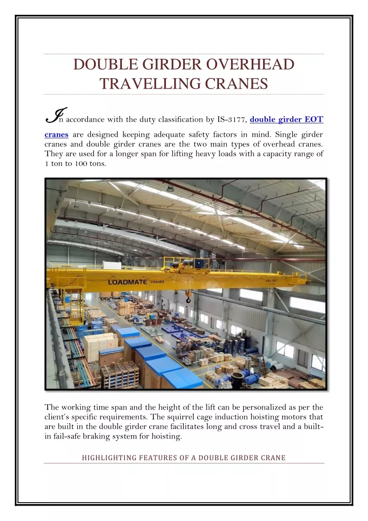 double girder overhead travelling cranes