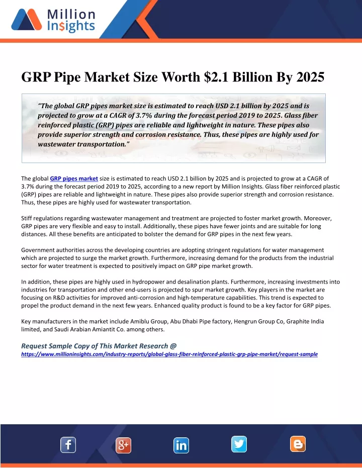PPT GRP Pipe Market Size Worth 2.1 Billion By 2025 PowerPoint Presentation ID10287501