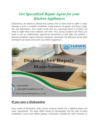 Get Specialized Repair Agent for your Kitchen Appliances