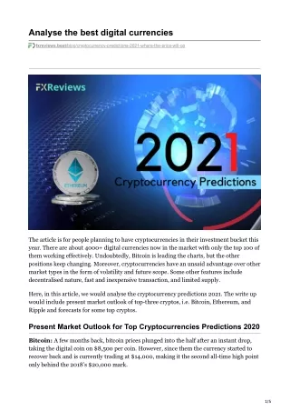 Cryptocurrency Predictions 2021: Where the Price will go?