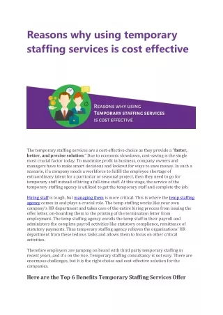 reasons why using temporary staffing services