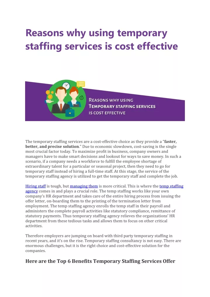 reasons why using temporary staffing services