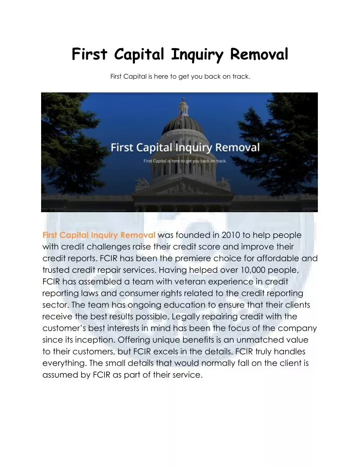 first capital inquiry removal