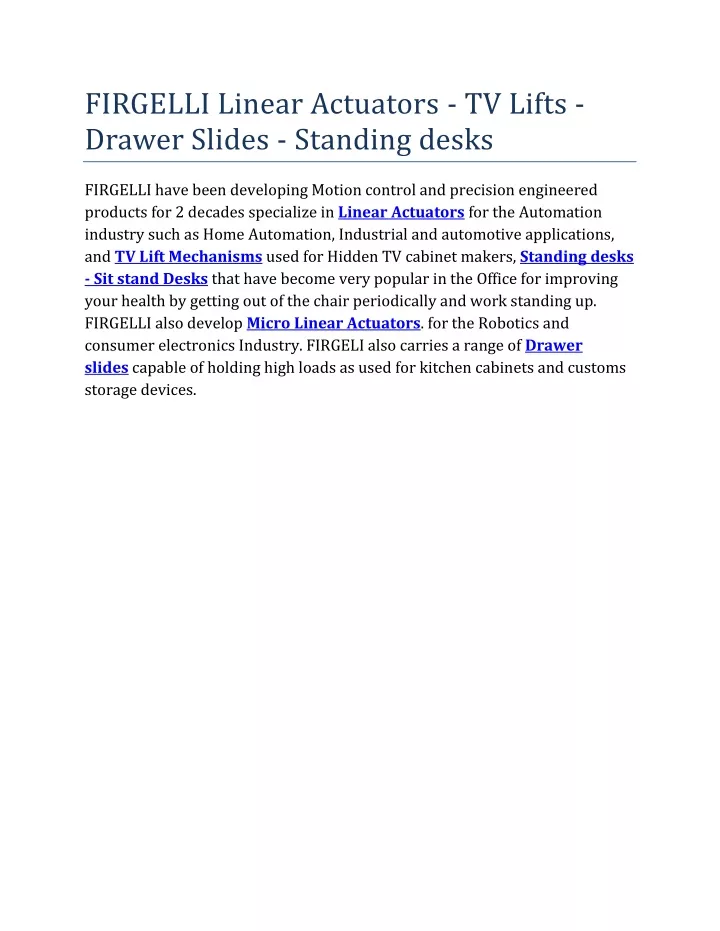 firgelli linear actuators tv lifts drawer slides