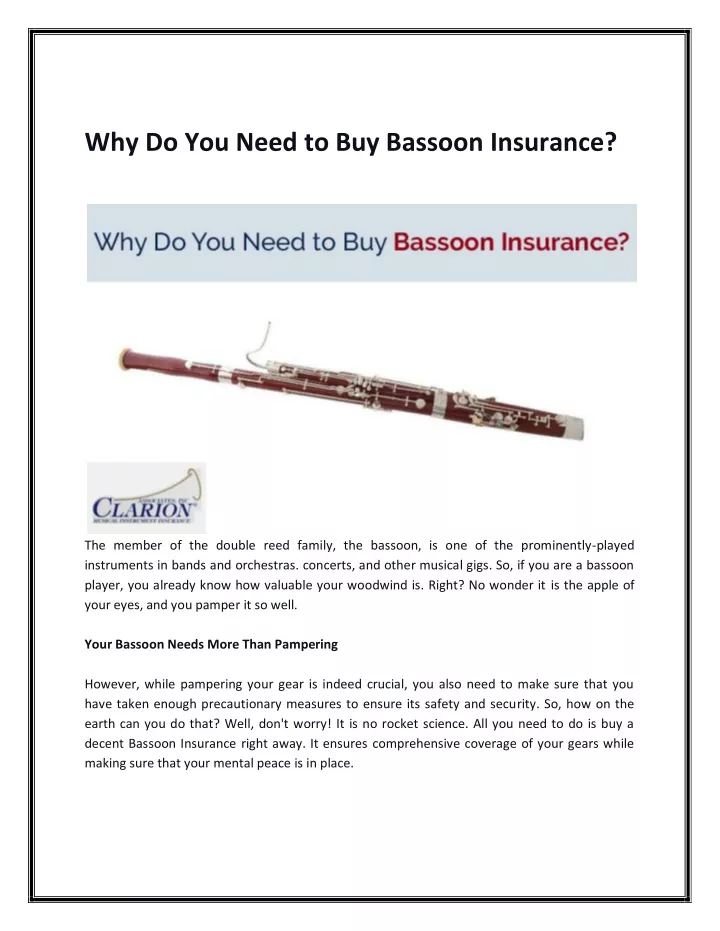 why do you need to buy bassoon insurance